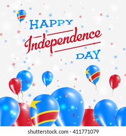 Congo, The Democratic Republic Of The Independence Day Patriotic Design. Balloons in Congolese National Colors. Happy Independence Day Congo, The Democratic Republic Of The Vector Greeting Card.
