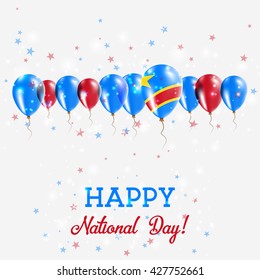 Congo, The Democratic Republic Of The Independence Day Sparkling Patriotic Poster. Happy Independence Day Card with Congo, The Democratic Republic Of The Flags, Confetti, Stars, Bokeh and Glitter.
