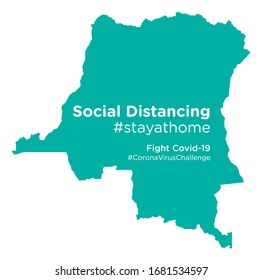 Mapa de la República Democrática del Congo con la etiqueta #stayathome de Distancia social
