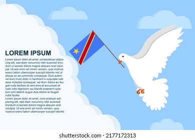 Congo Democratic Republic peace concept with text area, Dove of Peace bird with Congo Democratic Republic flag in its beak, dove flying in the clouds, vector illustration design, Congo Democratic Repu