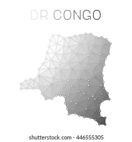 Congo, The Democratic Republic Of The polygonal vector map. Molecular structure country map design.