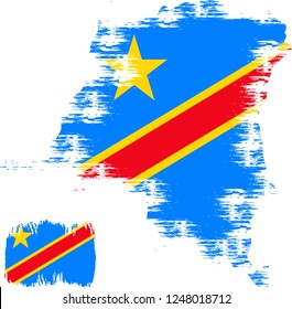 Congo democratic republic vector grunge brush stroke with  national flag and contour map. 