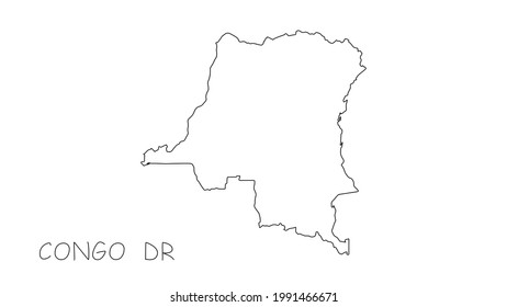 Congo Dr map black line on white background. Vector illustration.