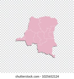 Congo DR map - High detailed pastel color map of Congo DR. Congo DR map isolated on transparent background. Vector illustration eps 10.
