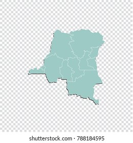 Congo DR map - High detailed pastel color map of Congo DR. Congo DR map isolated on transparent background. Vector illustration eps 10.