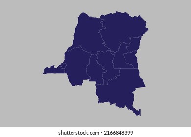Congo DR map vector, blue color, Isolated on gray background