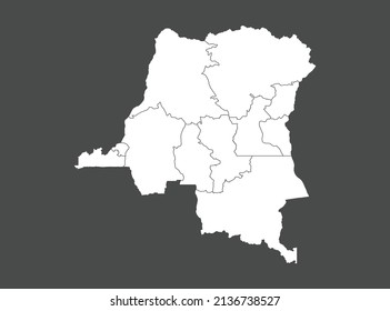 Congo DR map vector, white color, Isolated on gray background