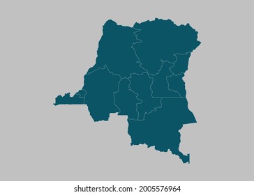 Congo DR map vector,isolated ocean blue color on gray background