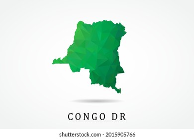 Mapa de RD Congo - Mapa mundial de la plantilla de vector internacional, estilo de polígono bajo con color verde aislado en fondo blanco - Ilustración vectorial eps 10
