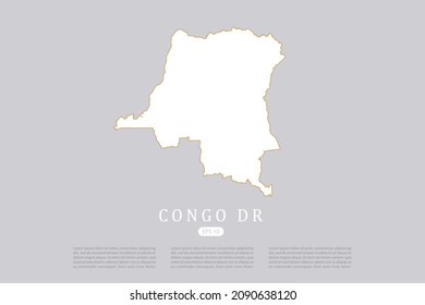 Congo DR Map - World Map International vector template with white color and thin gold outline graphic sketch style isolated on grey background for design - Vector illustration eps 10