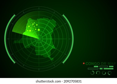 Congo DR Map - World Map International vector template with futuristic circle radar style HUD, GUI, UI interface isolated on dark green background - Vector illustration eps 10