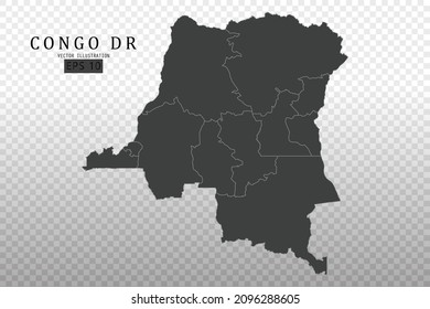Congo DR Map - World Map International vector template with High detailed including black and grey outline color isolated on transparent background - Vector illustration eps 10