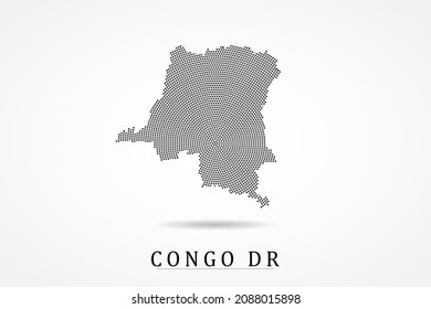 Congo DR Map - World map vector template with Black dots, grid, grunge, halftone style isolated on white background for education, infographic, design - Vector illustration eps 10