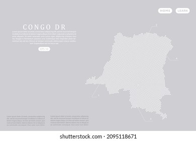 Congo DR Map - World map vector template with White dots, grid, grunge, halftone style isolated on grey background for education, infographic, design, website - Vector illustration eps 10