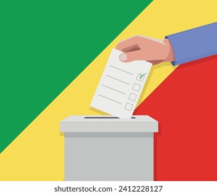 Congo election concept. Hand puts vote bulletin into vote box.