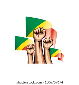 Congo flag and hand on white background. Vector illustration