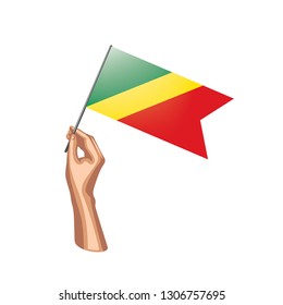 Congo flag and hand on white background. Vector illustration