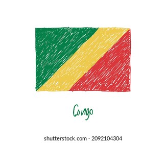 Congo Flag Marker or Pencil Color Sketch 