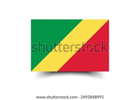 Congo flag. Flag of Congo. The official ratio. Flag icon. Standard color. Standard size. A rectangular flag. Computer illustration. Digital illustration. Vector illustration.