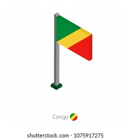 Congo Flag on Flagpole in Isometric dimension. Isometric blue background. Vector illustration.