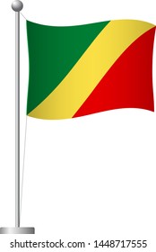 Congo flag on pole. Metal flagpole. National flag of Congo vector illustration