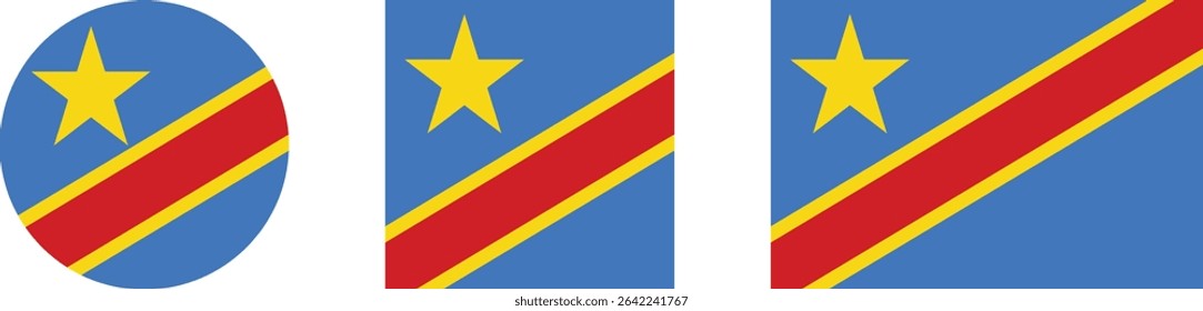 
Congo flag PNG vector. Congo square and round icon isolated on transparent PNG background. Congo flag icon.