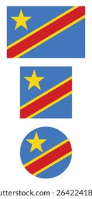 
Congo flag PNG vector. Congo square and round icon isolated on transparent PNG background. Congo flag icon.