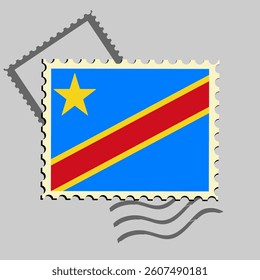 Congo flag postage stamp. Isolated vector illustration on grey post stamp background