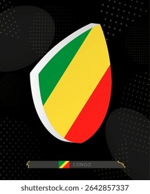 Congo Flag Shield icon in 3D on Dark Modern Abstract Rugby Background. Perfect for sports events, heritage themes, national celebrations, and patriotic designs.