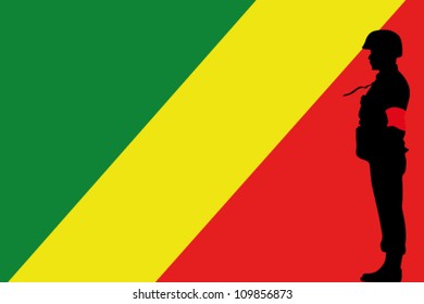 The Congo flag and the silhouette of a soldier with Red Arm Band