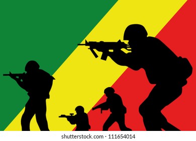 The Congo Flag And The Silhouette Of A Soldier With Red Arm Band