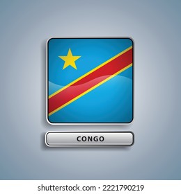 Congo Flag Square Button Vector Illustration