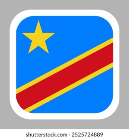 Congo flag square flat vector with rounded corners and white border, vector illustration