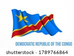 Congo flag state symbol isolated on background national banner. Greeting card National Independence Day of the Democratic Republic of the Congo. Illustration banner with realistic state flag of DRC.