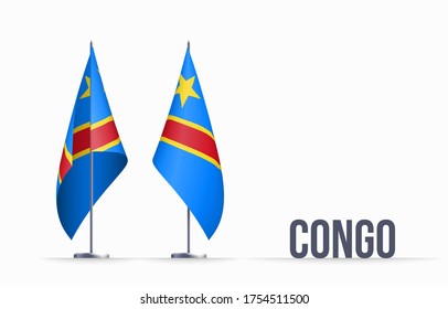 Congo flag state symbol isolated on background national banner. Greeting card National Independence Day of the Democratic Republic of the Congo. Illustration banner with realistic state flag of DRC.