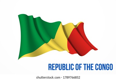 Símbolo del estado de la bandera del Congo aislado en una bandera nacional de fondo. Tarjeta de saludo Día de la Independencia Nacional de la República del Congo. Cartel de ilustración con bandera de estado realista.
