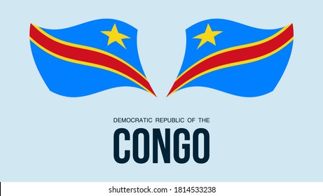 Símbolo del estado de la bandera del Congo aislado en una bandera nacional de fondo. Tarjeta de saludo Día de la Independencia Nacional de la República Democrática del Congo. Cartel de ilustración con bandera estatal realista de la República Democrática del Congo.