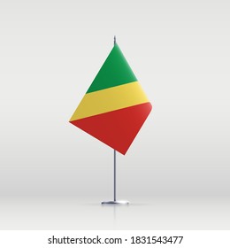 Símbolo del estado de la bandera del Congo aislado en una bandera nacional de fondo. Tarjeta de saludo Día de la Independencia Nacional de la República del Congo. Cartel de ilustración con bandera de estado realista.