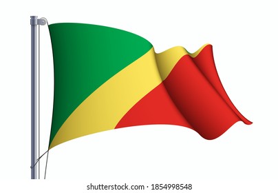 Congo flag state symbol isolated on background national banner. Greeting card National Independence Day of the Republic of the Congo. Illustration banner with realistic state flag.