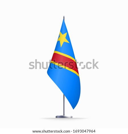 Congo flag state symbol isolated on background national banner. Greeting card National Independence Day of the Democratic Republic of the Congo. Illustration banner with realistic state flag of DRC.