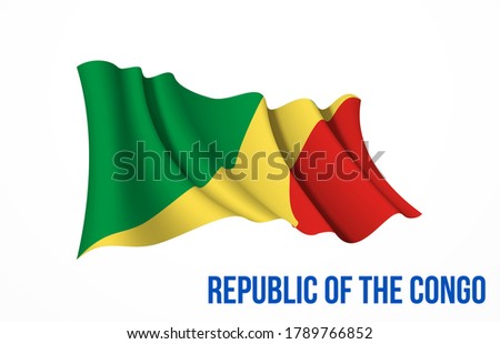 Congo flag state symbol isolated on background national banner. Greeting card National Independence Day of the Republic of the Congo. Illustration banner with realistic state flag.