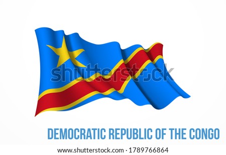 Congo flag state symbol isolated on background national banner. Greeting card National Independence Day of the Democratic Republic of the Congo. Illustration banner with realistic state flag of DRC.