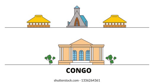 Congo Flat Landmarks Vector Illustration. Congo Line City With Famous Travel Sights, Skyline, Design. 