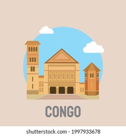 Congo Flat Landmarks Vector Illustration. Congo Line City With Famous Travel Sights, Skyline, Design. Icon, Background 