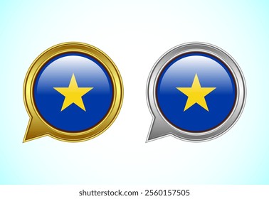Congo Free State flag speech bubble. Speaking flag icon in gold and silver color