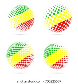 Congo halftone flag set patriotic vector design. 3D halftone sphere in Congo national flag colors isolated on white background.