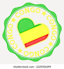 Congo heart flag logo. Country name text around Congo flag in a shape of heart. Beautiful vector illustration.