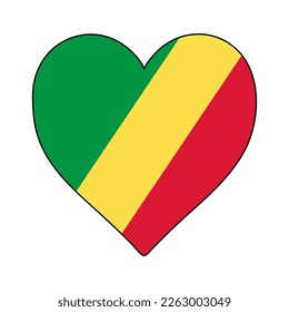 Congo Heart Shape Flag. Love Congo. Visit Congo. Middle Africa. African Union. Vector Illustration Graphic Design.