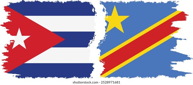 Congo - Kinshasa and  Cuba grunge flags connection, vector