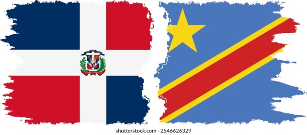 Congo - Kinshasa and Dominican Republic grunge flags connection, vector